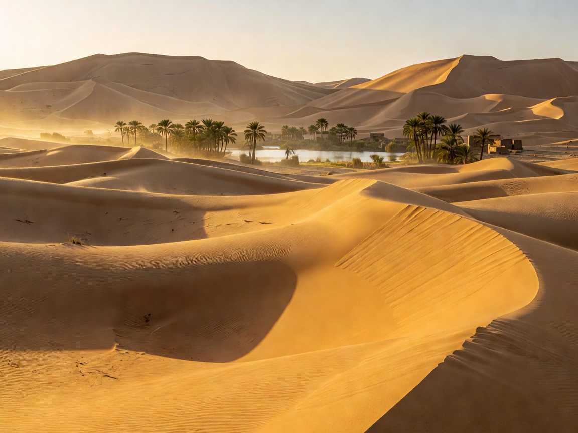 Golden desert sand dunes of the Silk Road Oasis route in Central Asia